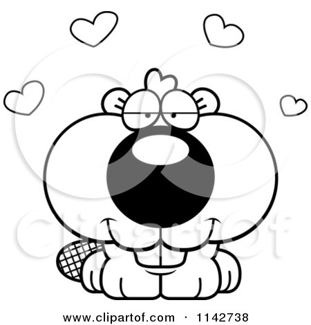 Cartoon Clipart Of A Black And White Loving Beaver - Vector Outlined Coloring Page by Cory Thoman