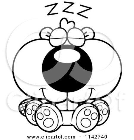 Cartoon Clipart Of A Black And White Cute Beaver Sleeping - Vector Outlined Coloring Page by Cory Thoman