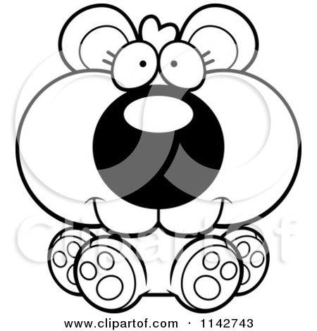 Cartoon Clipart Of A Black And White Cute Sitting Bear Cub - Vector Outlined Coloring Page by Cory Thoman