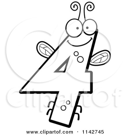 Cartoon Clipart Of A Black And White Bug Number 4 - Vector Outlined Coloring Page by Cory Thoman