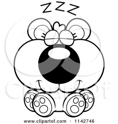 Cartoon Clipart Of A Black And White Cute Bear Cub Sleeping - Vector Outlined Coloring Page by Cory Thoman