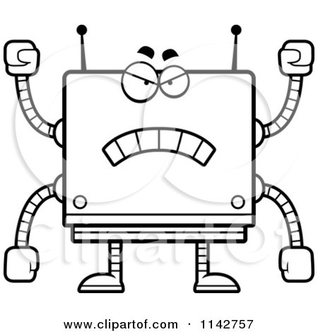 Cartoon Clipart Of A Black And White Mad Box Robot - Vector Outlined Coloring Page by Cory Thoman
