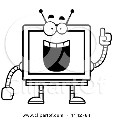 Cartoon Clipart Of A Black And White Smart Screen Robot - Vector Outlined Coloring Page by Cory Thoman