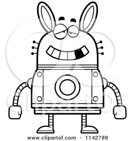Cartoon Clipart Of A Black And White Dumb Robot Rabbit - Vector Outlined Coloring Page by Cory Thoman