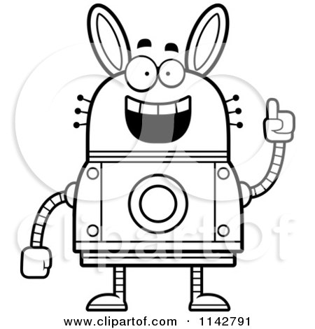 Cartoon Clipart Of A Black And White Smart Robot Rabbit - Vector Outlined Coloring Page by Cory Thoman