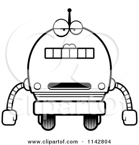 Cartoon Clipart Of A Black And White Bored Robot Girl - Vector Outlined Coloring Page by Cory Thoman