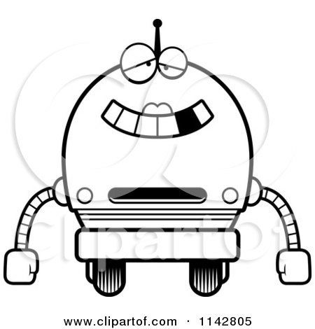 Cartoon Clipart Of A Black And White Dumb Robot Girl - Vector Outlined Coloring Page by Cory Thoman
