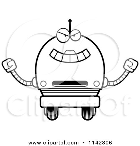 Cartoon Clipart Of A Black And White Evil Robot Girl - Vector Outlined Coloring Page by Cory Thoman