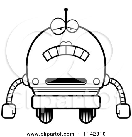 Cartoon Clipart Of A Black And White Sad Robot Girl - Vector Outlined Coloring Page by Cory Thoman