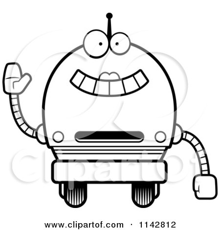 Cartoon Clipart Of A Black And White Waving Robot Girl