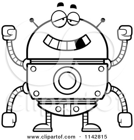 Cartoon Clipart Of A Black And White Drunk Robot - Vector Outlined Coloring Page by Cory Thoman