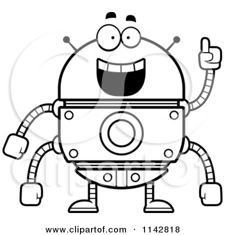 Cartoon Clipart Of A Black And White Smart Robot - Vector Outlined Coloring Page by Cory Thoman
