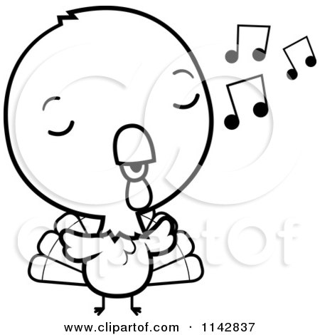 Cartoon Clipart Of A Black And White Cute Baby Turkey Bird Whistling - Vector Outlined Coloring Page by Cory Thoman