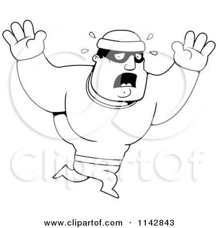 Cartoon Clipart Of A Black And White Frightened Male Robber - Vector Outlined Coloring Page by Cory Thoman