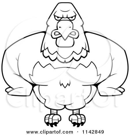 Cartoon Clipart Of A Black And White Buff Bald Eagle - Vector Outlined Coloring Page by Cory Thoman