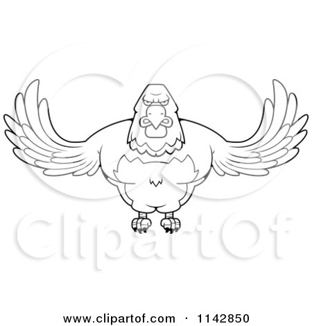 Cartoon Clipart Of A Black And White Buff Bald Eagle Flying - Vector Outlined Coloring Page by Cory Thoman