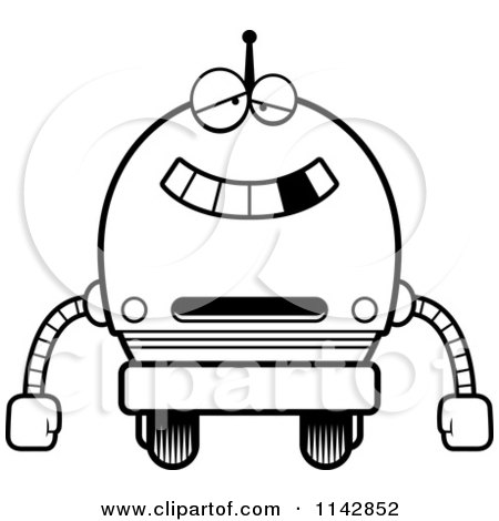 Cartoon Clipart Of A Black And White Dumb Robot Boy - Vector Outlined Coloring Page by Cory Thoman