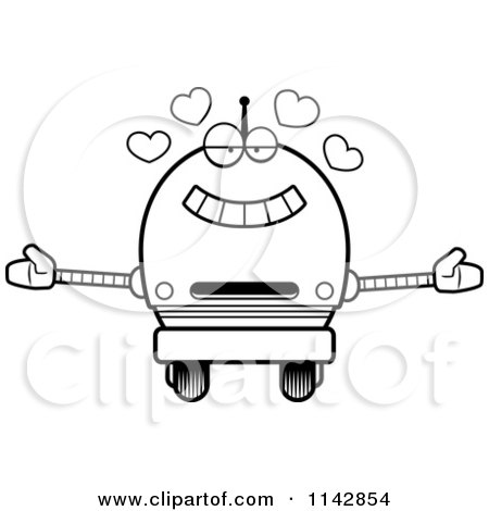 Cartoon Clipart Of A Black And White Loving Robot Boy - Vector Outlined Coloring Page by Cory Thoman