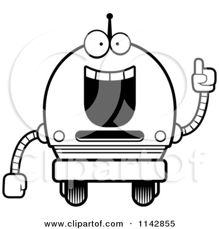 Cartoon Clipart Of A Black And White Smart Robot Boy - Vector Outlined Coloring Page by Cory Thoman