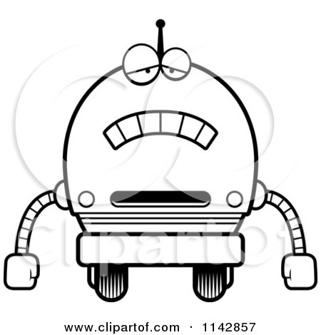 Cartoon Clipart Of A Black And White Sad Robot Boy - Vector Outlined Coloring Page by Cory Thoman