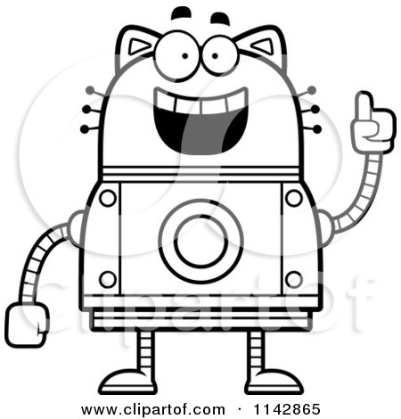 Cartoon Clipart Of A Black And White Smart Robot Cat - Vector Outlined Coloring Page by Cory Thoman