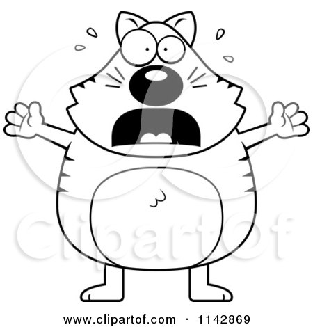 Cartoon Clipart Of A Black And White Scaredy Cat - Vector Outlined Coloring Page by Cory Thoman