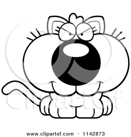 Cartoon Clipart Of A Black And White Sly Kitten - Vector Outlined Coloring Page by Cory Thoman