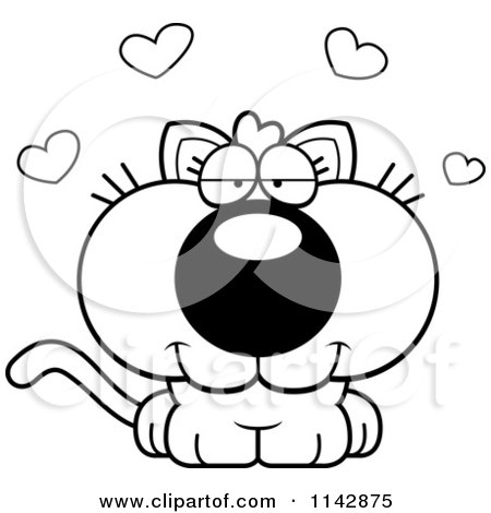 Cartoon Clipart Of A Black And White Loving Kitten - Vector Outlined Coloring Page by Cory Thoman