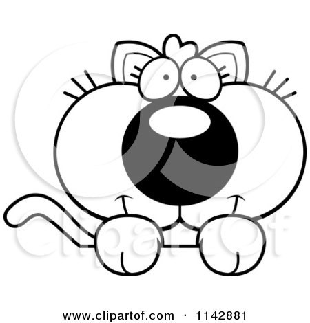 Cartoon Clipart Of A Black And White Cute Kitten Looking Over A Surface - Vector Outlined Coloring Page by Cory Thoman