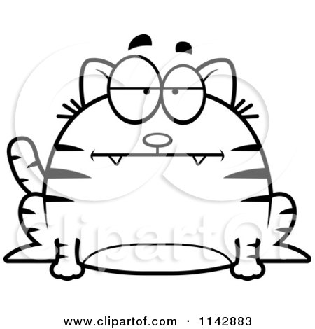 Cartoon Clipart Of A Black And White Chubby Bored Tabby Cat - Vector Outlined Coloring Page by Cory Thoman