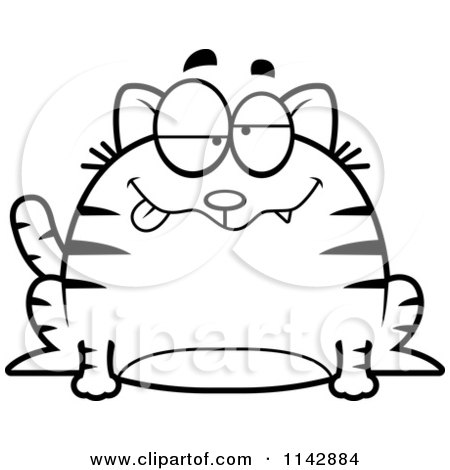 Cartoon Clipart Of A Black And White Chubby Drunk Tabby Cat - Vector Outlined Coloring Page by Cory Thoman