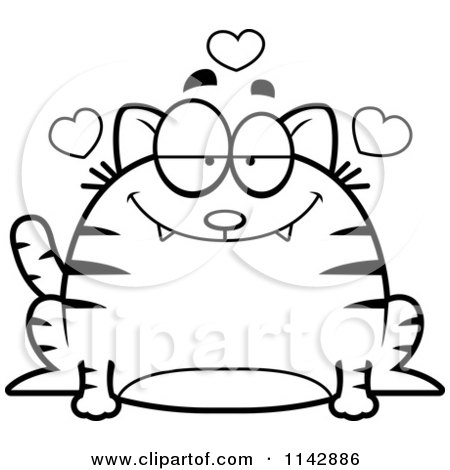 Cartoon Clipart Of A Black And White Chubby Infatuated Tabby Cat - Vector Outlined Coloring Page by Cory Thoman
