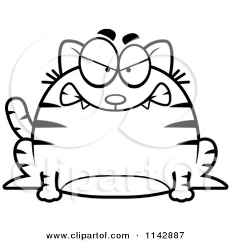 Cartoon Clipart Of A Black And White Chubby Mad Tabby Cat - Vector Outlined Coloring Page by Cory Thoman