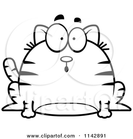 Cartoon Clipart Of A Black And White Chubby Surprised Tabby Cat - Vector Outlined Coloring Page by Cory Thoman