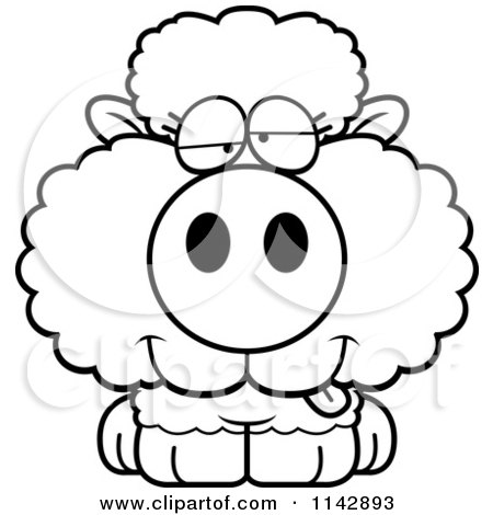 Cartoon Clipart Of A Black And White Goofy Baby Sheep - Vector Outlined Coloring Page by Cory Thoman
