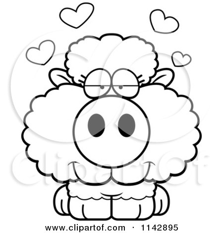 Cartoon Clipart Of A Black And White Cute Baby Sheep In Love - Vector Outlined Coloring Page by Cory Thoman