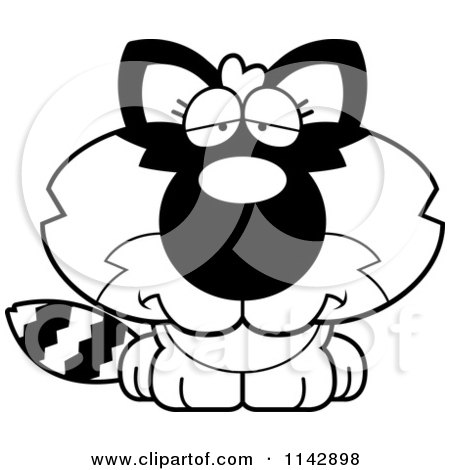 Cartoon Clipart Of A Black And White Sad Baby Raccoon - Vector Outlined Coloring Page by Cory Thoman