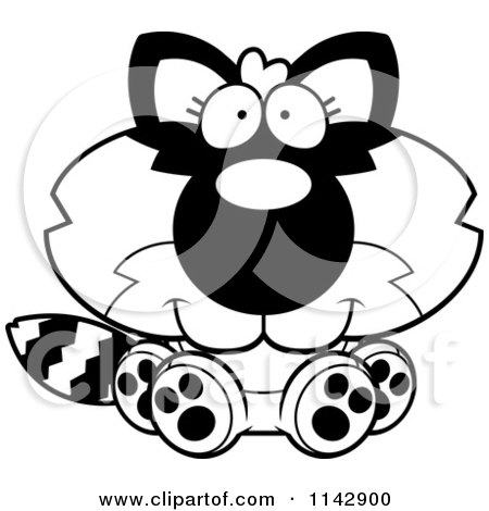 Cartoon Clipart Of A Black And White Cute Baby Raccoon Sitting - Vector Outlined Coloring Page by Cory Thoman
