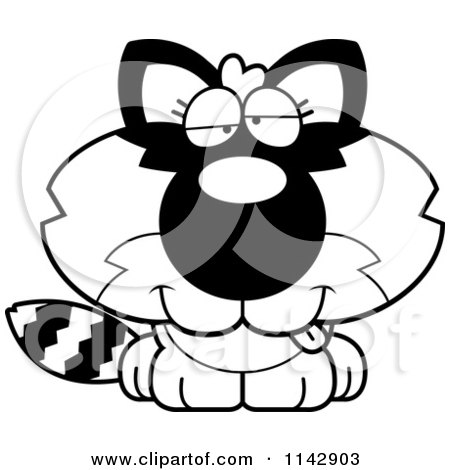 Cartoon Clipart Of A Black And White Goofy Baby Raccoon - Vector Outlined Coloring Page by Cory Thoman