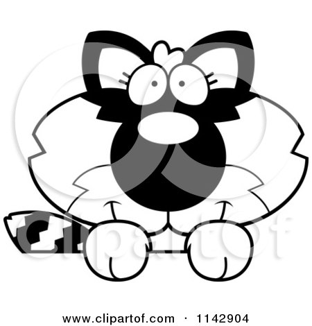 Cartoon Clipart Of A Black And White Cute Baby Raccoon Looking Over A Surface - Vector Outlined Coloring Page by Cory Thoman