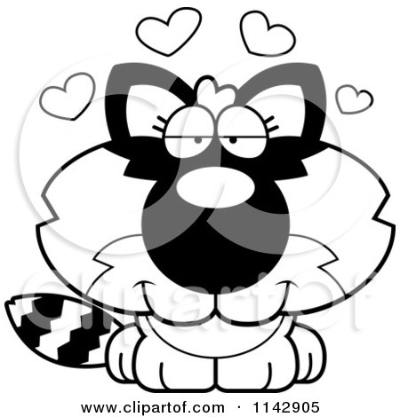 Cartoon Clipart Of A Black And White Cute Baby Raccoon In Love - Vector Outlined Coloring Page by Cory Thoman