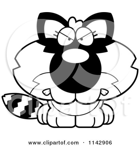 Cartoon Clipart Of A Black And White Mean Baby Raccoon - Vector Outlined Coloring Page by Cory Thoman