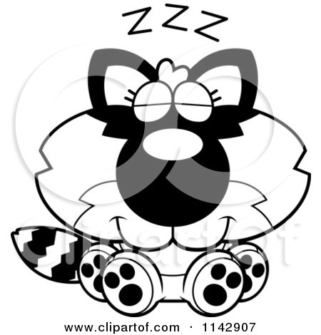 Cartoon Clipart Of A Black And White Cute Baby Raccoon Sleeping - Vector Outlined Coloring Page by Cory Thoman