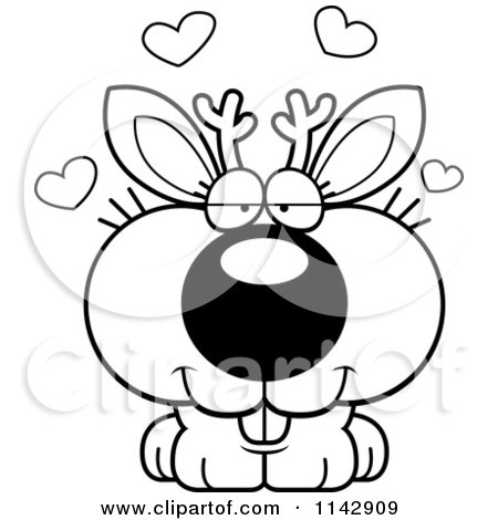 Cartoon Clipart Of A Black And White Cute Jackalope In Love - Vector Outlined Coloring Page by Cory Thoman
