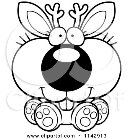 Cartoon Clipart Of A Black And White Cute Sitting Jackalope - Vector Outlined Coloring Page by Cory Thoman