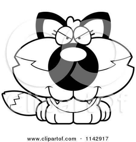 Cartoon Clipart Of A Black And White Cute Sly Fox - Vector Outlined Coloring Page by Cory Thoman