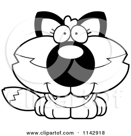 Cartoon Clipart Of A Black And White Cute Fox - Vector Outlined Coloring Page by Cory Thoman