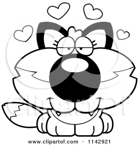 Cartoon Clipart Of A Black And White Cute Loving Fox - Vector Outlined Coloring Page by Cory Thoman