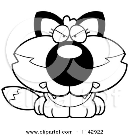 Cartoon Clipart Of A Black And White Mad Fox - Vector Outlined Coloring Page by Cory Thoman