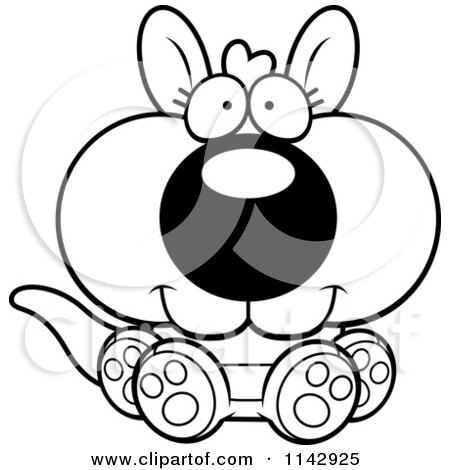 Cartoon Clipart Of A Black And White Cute Sitting Kangaroo - Vector Outlined Coloring Page by Cory Thoman